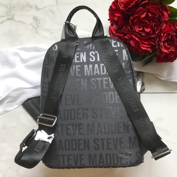 Steve Madden Black Backpack Logo Bag - Picture 4 of 8